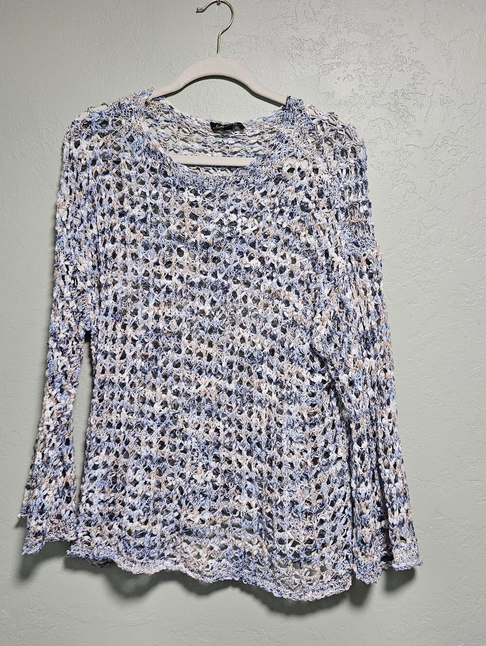 CHARLIE B Light Blue & Cream Open-Weave Women's Sweater